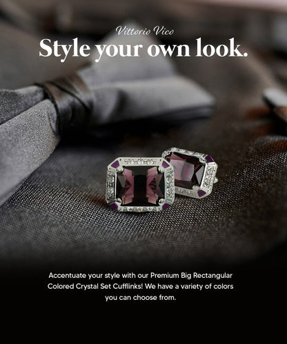 Vittorio Vico Large Big Rectangular Crystal Colorstone Cufflinks: CL73XX Series - Purple and Silver - Cufflinks - Vittorio Vico