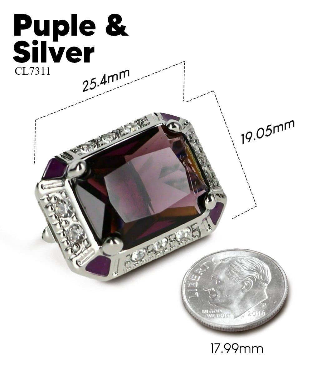 Vittorio Vico Large Big Rectangular Crystal Colorstone Cufflinks: CL73XX Series - Purple and Silver - Cufflinks - Vittorio Vico