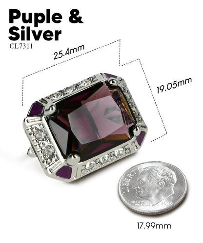 Vittorio Vico Large Big Rectangular Crystal Colorstone Cufflinks: CL73XX Series - Purple and Silver - Cufflinks - Vittorio Vico