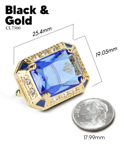 Vittorio Vico Large Big Rectangular Crystal Colorstone Cufflinks: CL73XX Series - Royal Blue and Gold - Cufflinks - Vittorio Vico