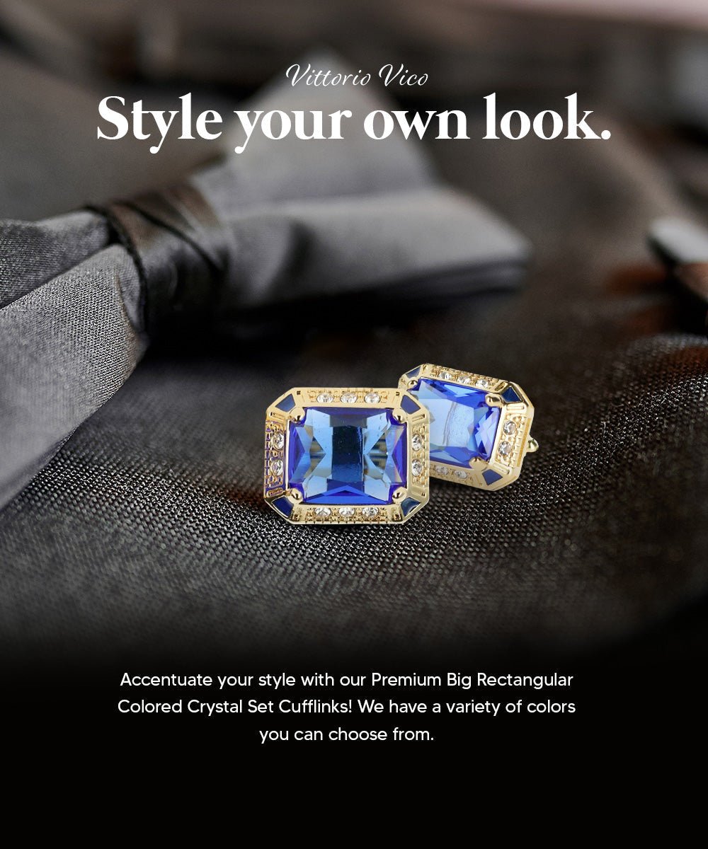 Vittorio Vico Large Big Rectangular Crystal Colorstone Cufflinks: CL73XX Series - Royal Blue and Gold - Cufflinks - Vittorio Vico