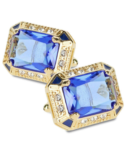 Vittorio Vico Large Big Rectangular Crystal Colorstone Cufflinks: CL73XX Series - Royal Blue and Gold - Cufflinks - Vittorio Vico
