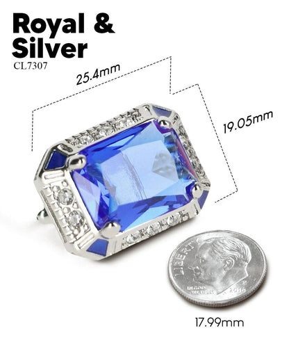 Vittorio Vico Large Big Rectangular Crystal Colorstone Cufflinks: CL73XX Series - Royal Blue and Silver - Cufflinks - Vittorio Vico