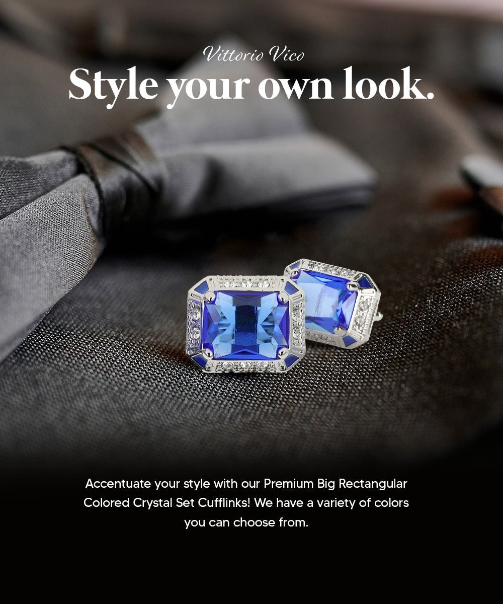 Vittorio Vico Large Big Rectangular Crystal Colorstone Cufflinks: CL73XX Series - Royal Blue and Silver - Cufflinks - Vittorio Vico