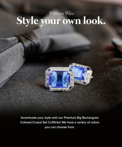 Vittorio Vico Large Big Rectangular Crystal Colorstone Cufflinks: CL73XX Series - Royal Blue and Silver - Cufflinks - Vittorio Vico