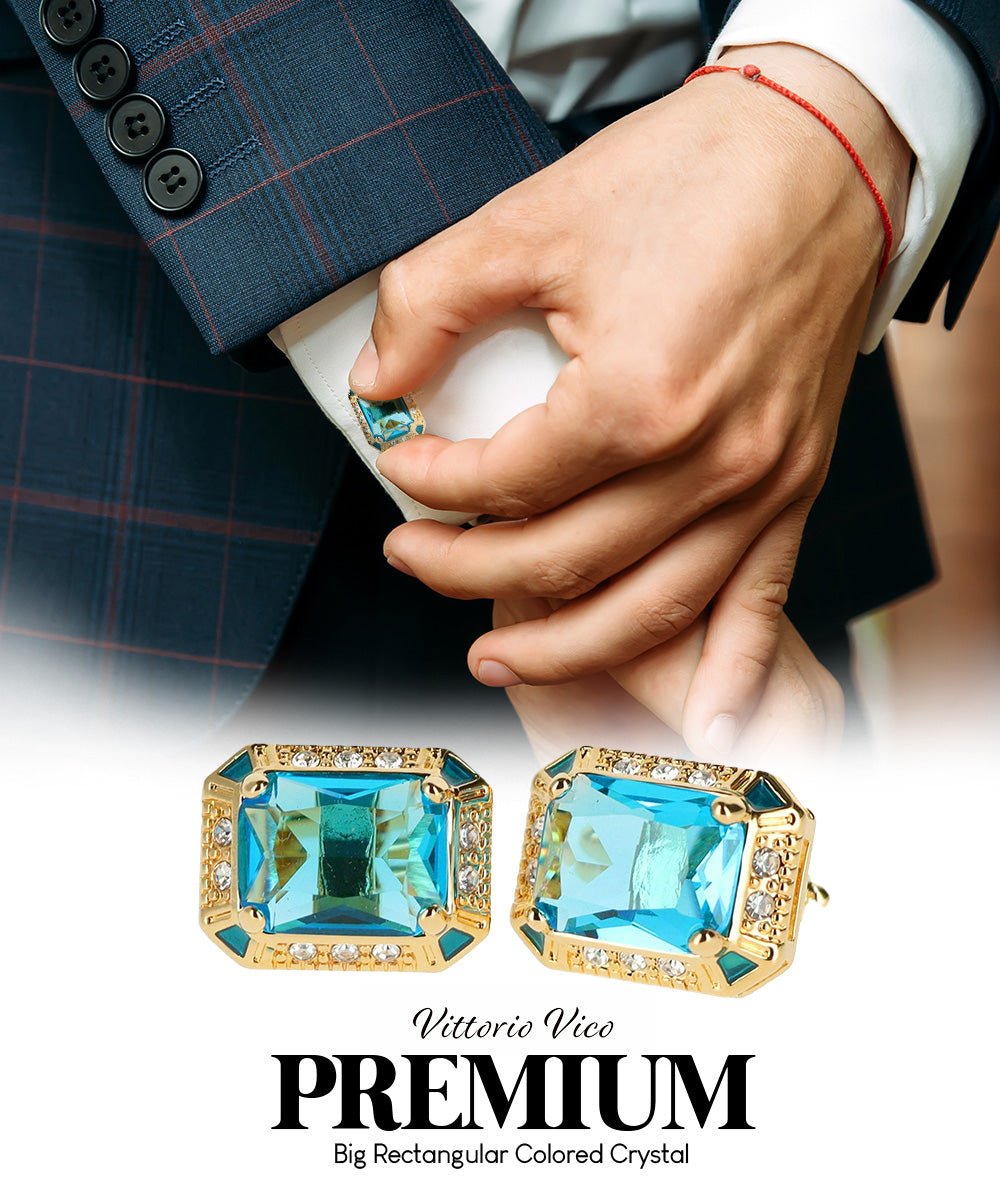 Vittorio Vico Large Big Rectangular Crystal Colorstone Cufflinks: CL73XX Series - Pink and Silver - Cufflinks - Vittorio Vico