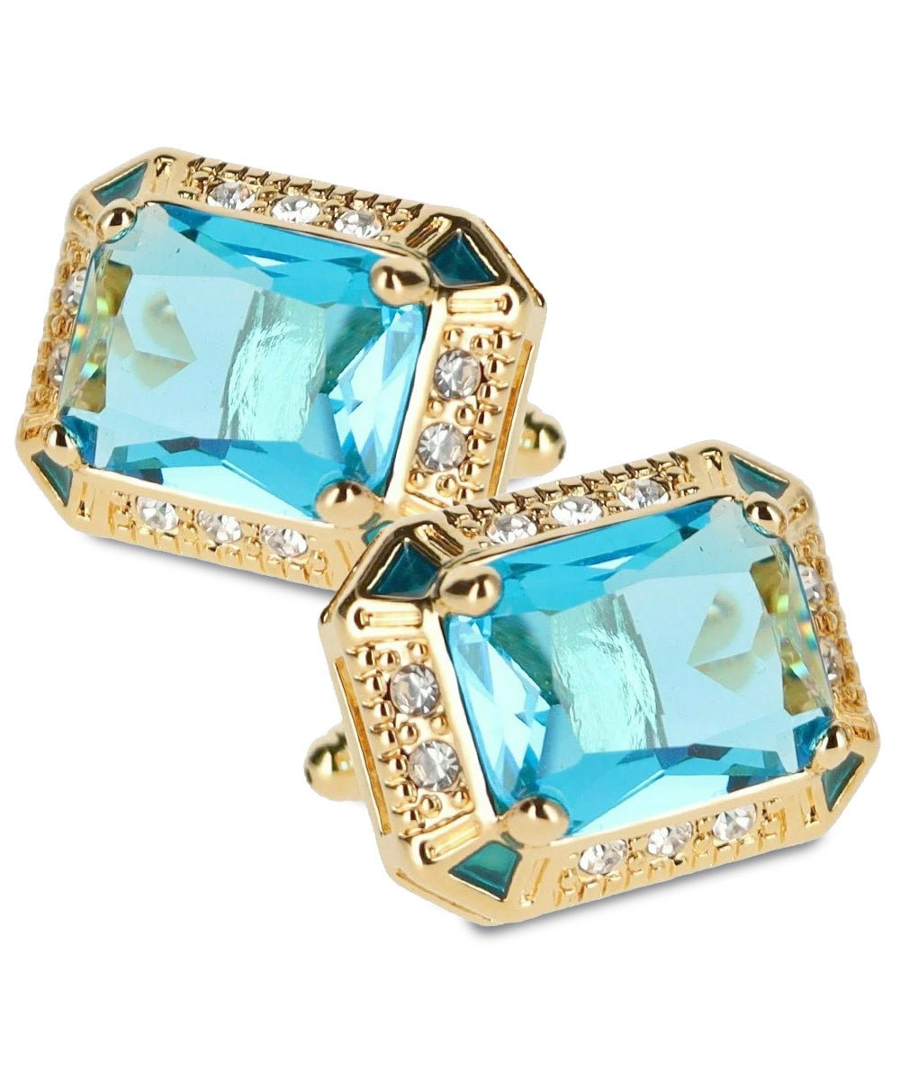 Vittorio Vico Large Big Rectangular Crystal Colorstone Cufflinks: CL73XX Series - Turquoise and Gold - Cufflinks - Vittorio Vico