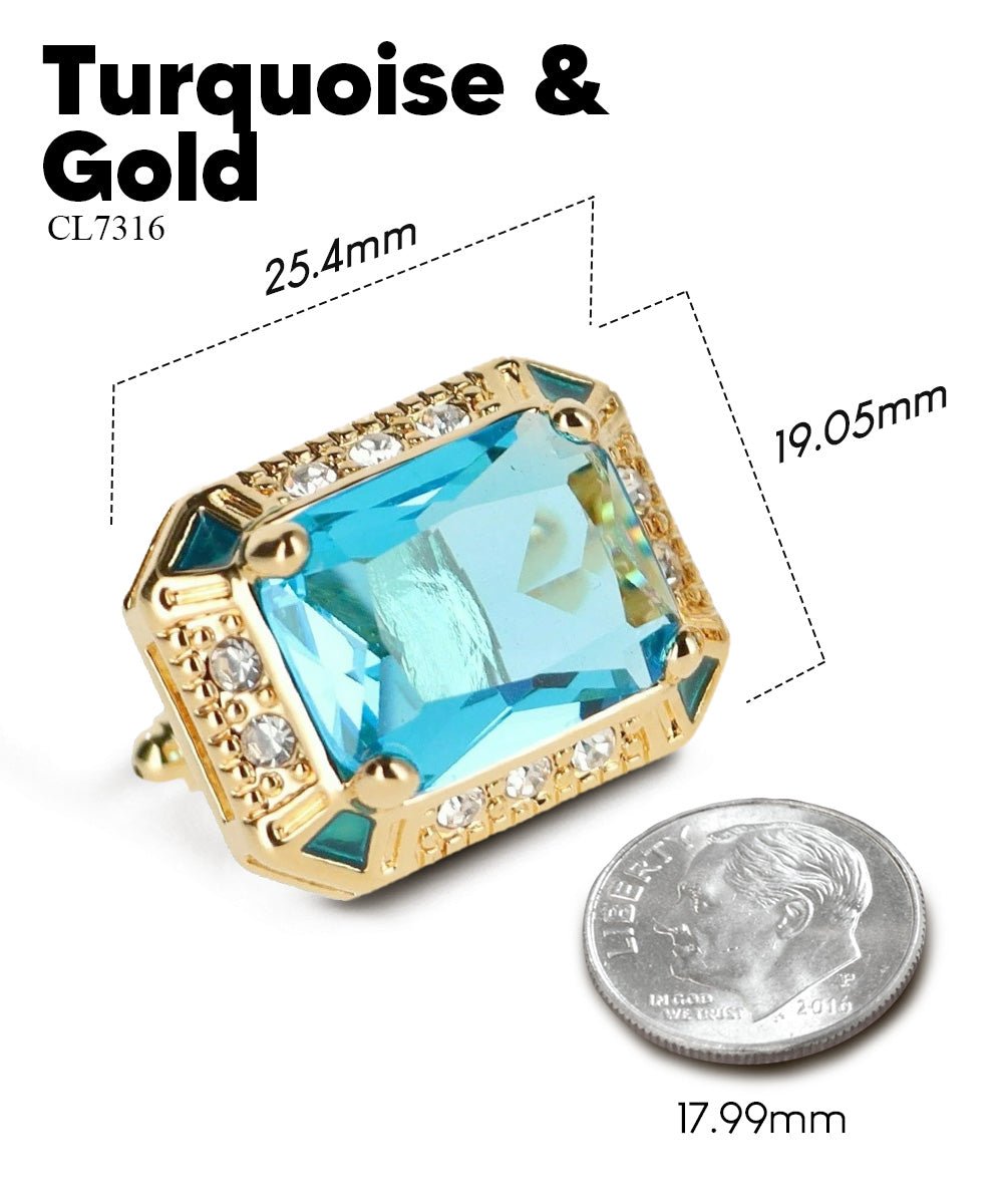 Vittorio Vico Large Big Rectangular Crystal Colorstone Cufflinks: CL73XX Series - Turquoise and Gold - Cufflinks - Vittorio Vico
