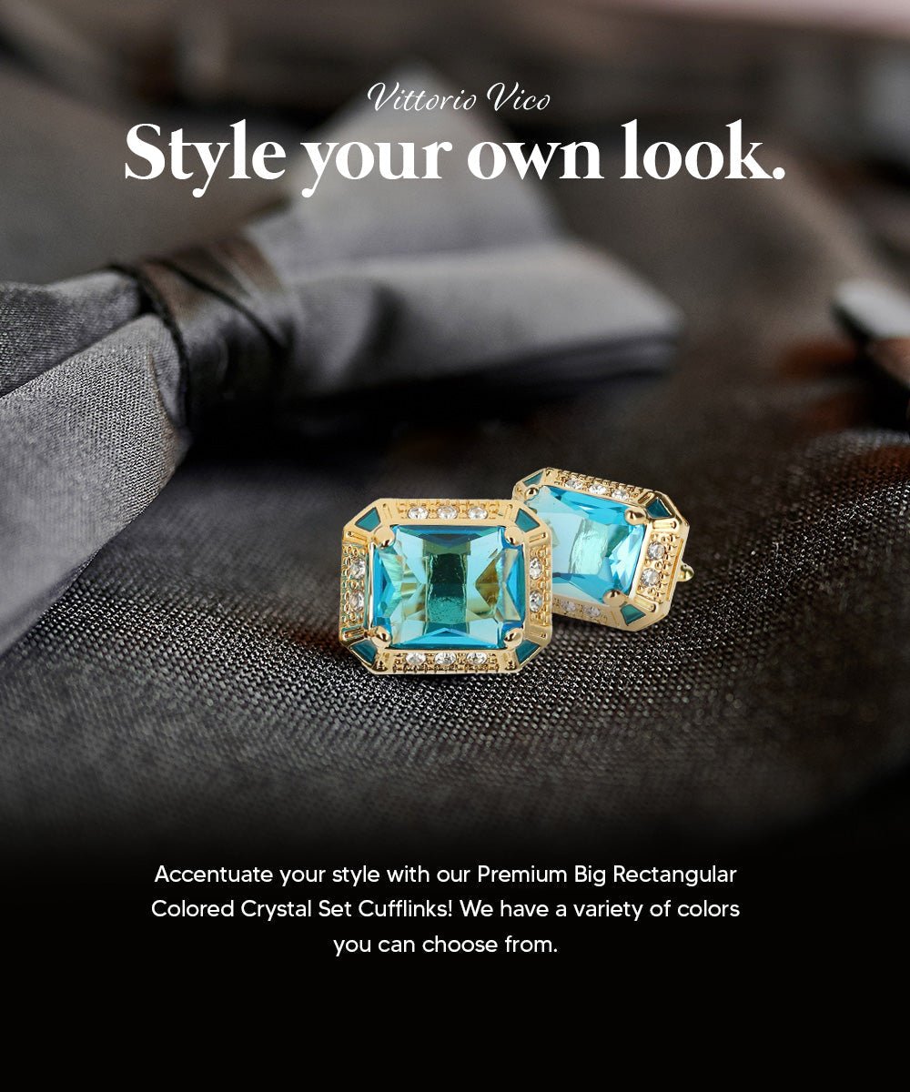 Vittorio Vico Large Big Rectangular Crystal Colorstone Cufflinks: CL73XX Series - Turquoise and Gold - Cufflinks - Vittorio Vico