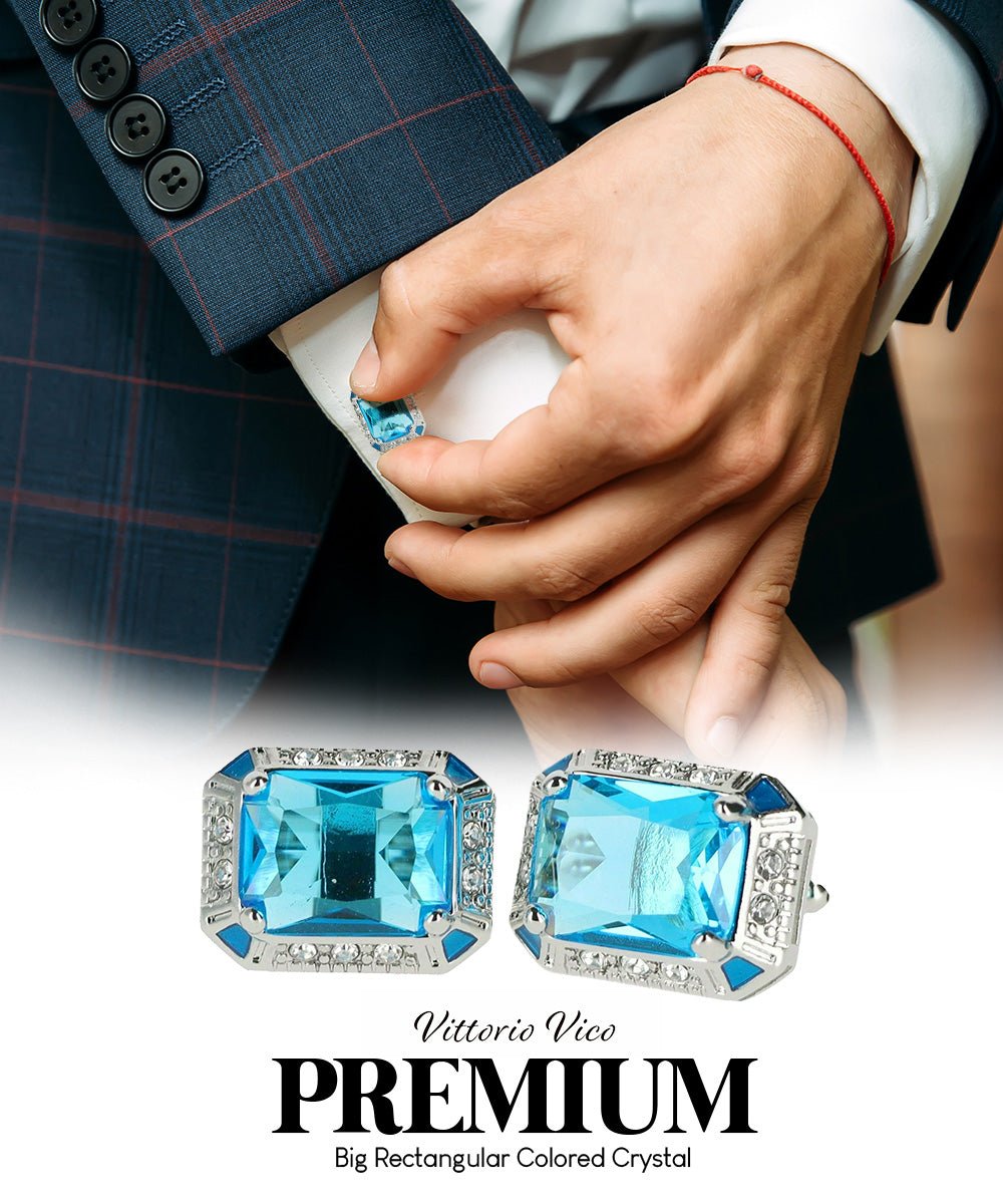 Vittorio Vico Large Big Rectangular Crystal Colorstone Cufflinks: CL73XX Series - Turquoise and Silver - Cufflinks - Vittorio Vico