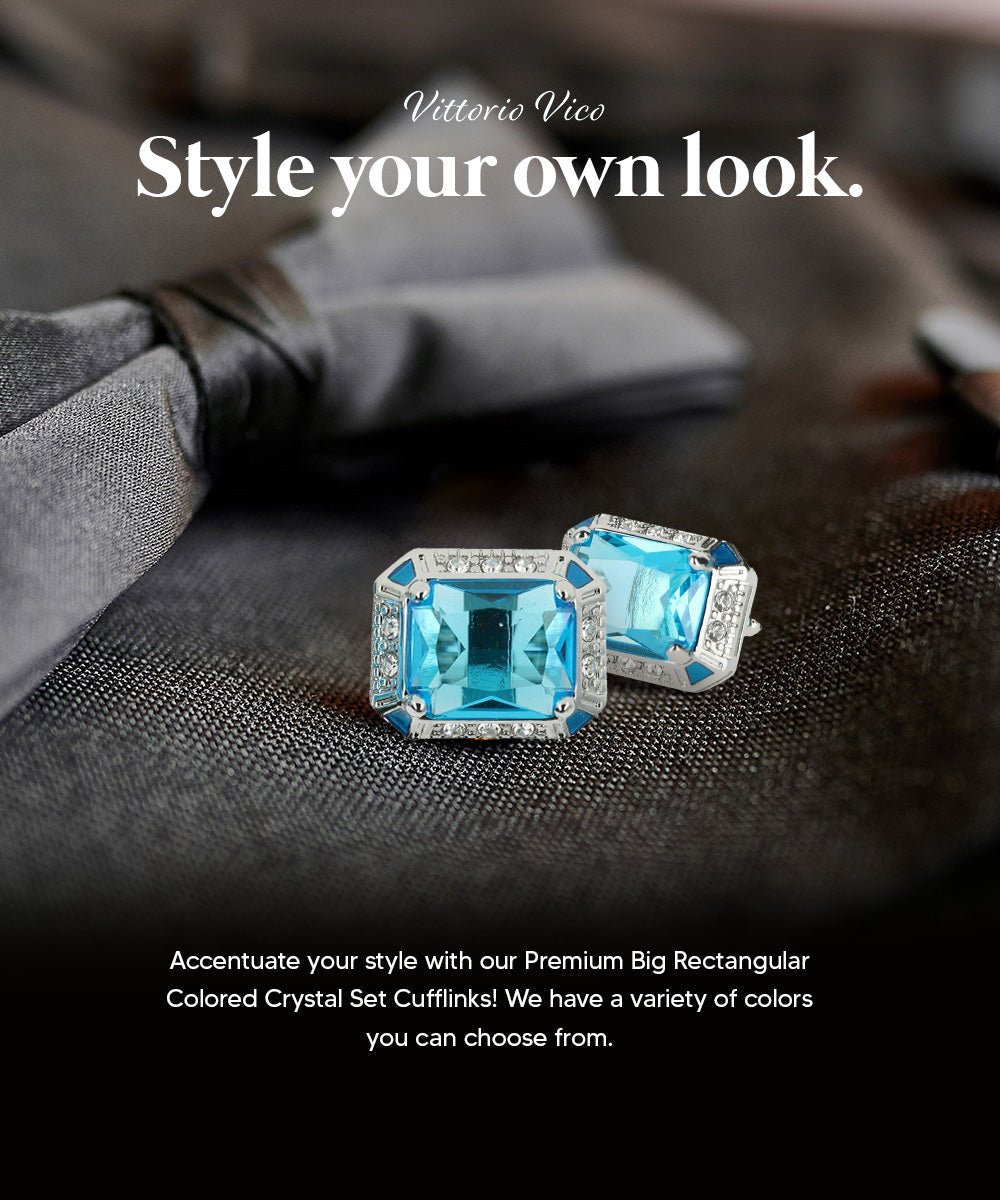 Vittorio Vico Large Big Rectangular Crystal Colorstone Cufflinks: CL73XX Series - Turquoise and Silver - Cufflinks - Vittorio Vico