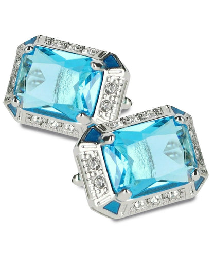 Vittorio Vico Large Big Rectangular Crystal Colorstone Cufflinks: CL73XX Series - Turquoise and Silver - Cufflinks - Vittorio Vico