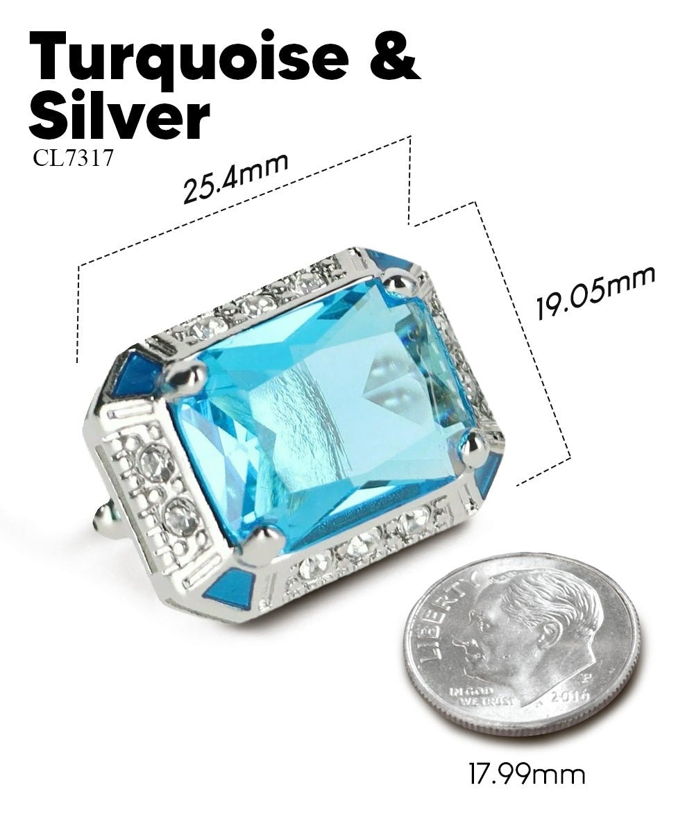 Vittorio Vico Large Big Rectangular Crystal Colorstone Cufflinks: CL73XX Series - Turquoise and Silver - Cufflinks - Vittorio Vico