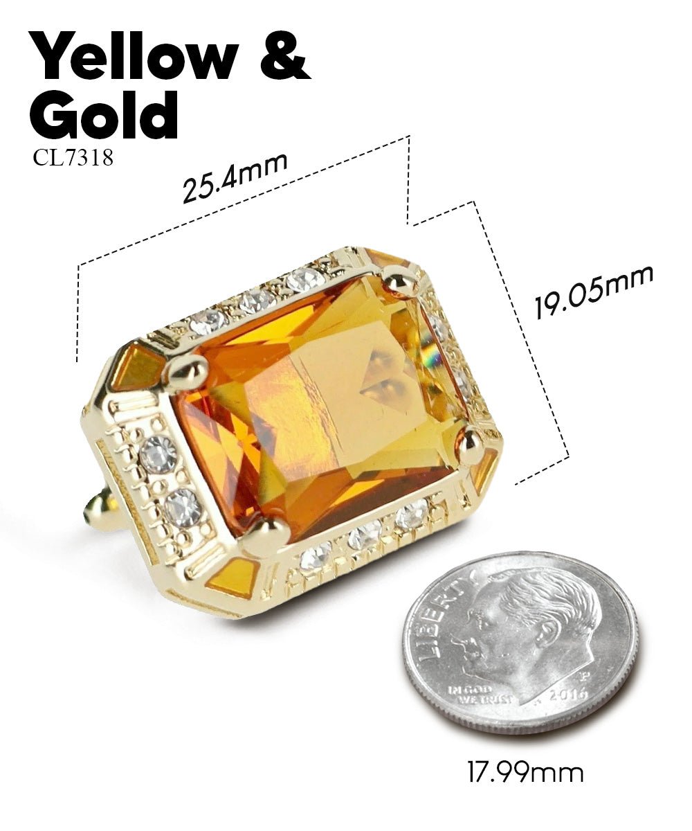 Vittorio Vico Large Big Rectangular Crystal Colorstone Cufflinks: CL73XX Series - Yellow and Gold - Cufflinks - Vittorio Vico