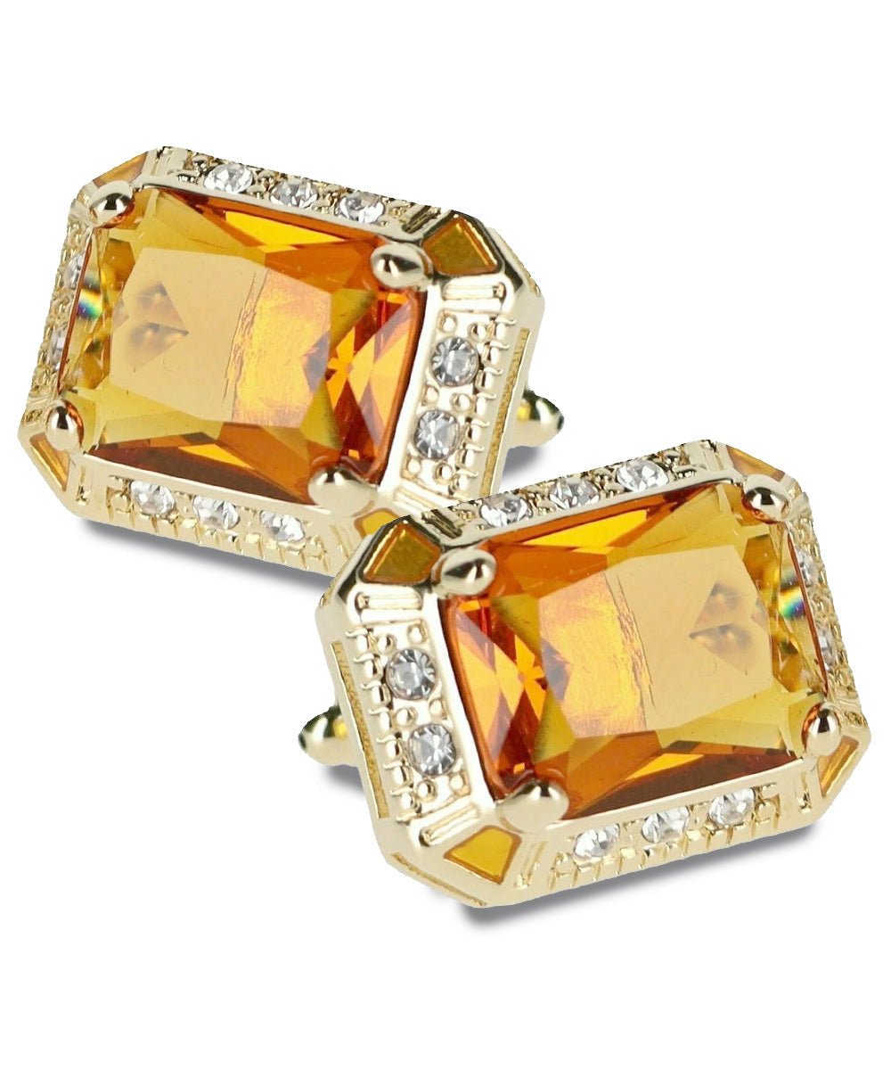 Vittorio Vico Large Big Rectangular Crystal Colorstone Cufflinks: CL73XX Series - Yellow and Gold - Cufflinks - Vittorio Vico