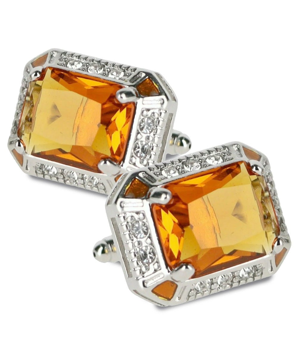 Vittorio Vico Large Big Rectangular Crystal Colorstone Cufflinks: CL73XX Series - Yellow and Silver - Cufflinks - Vittorio Vico