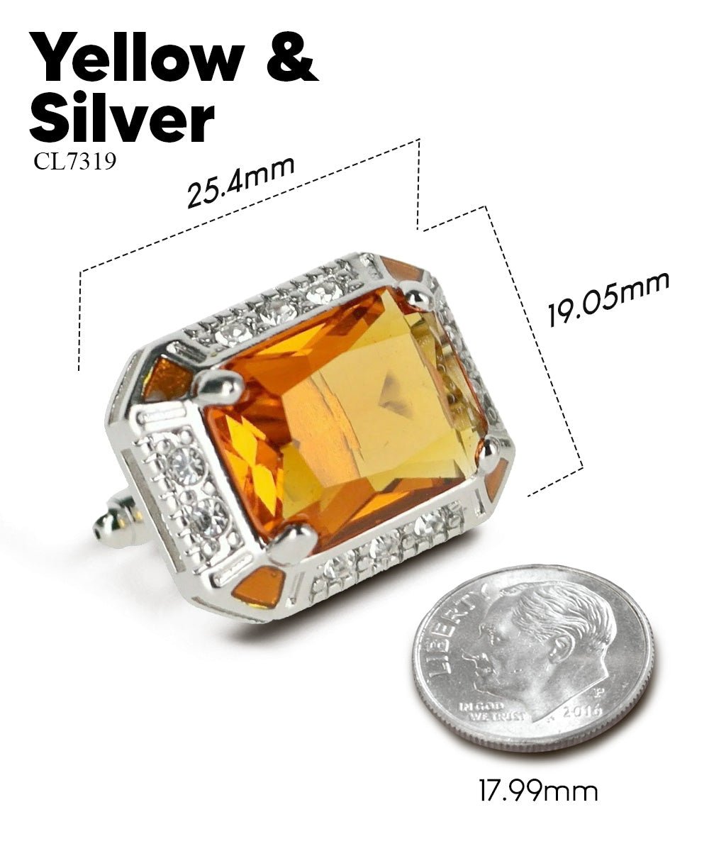 Vittorio Vico Large Big Rectangular Crystal Colorstone Cufflinks: CL73XX Series - Yellow and Silver - Cufflinks - Vittorio Vico
