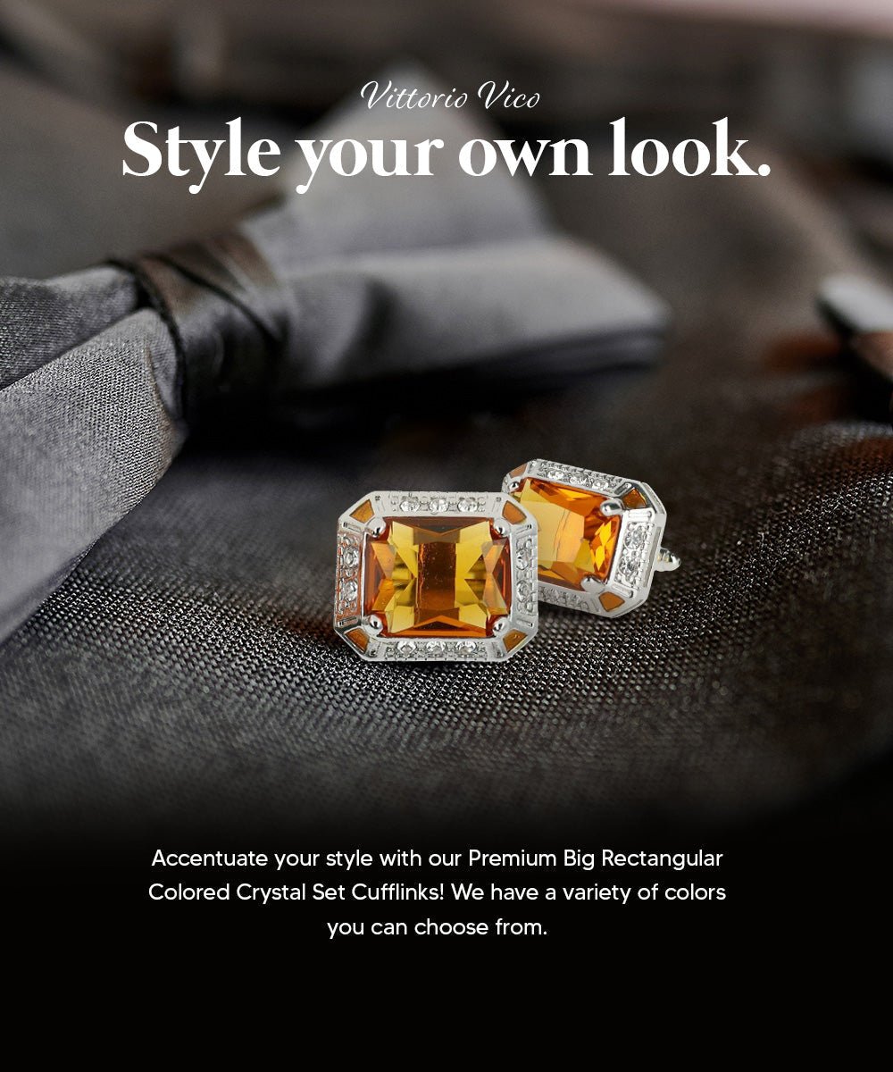 Vittorio Vico Large Big Rectangular Crystal Colorstone Cufflinks: CL73XX Series - Yellow and Silver - Cufflinks - Vittorio Vico