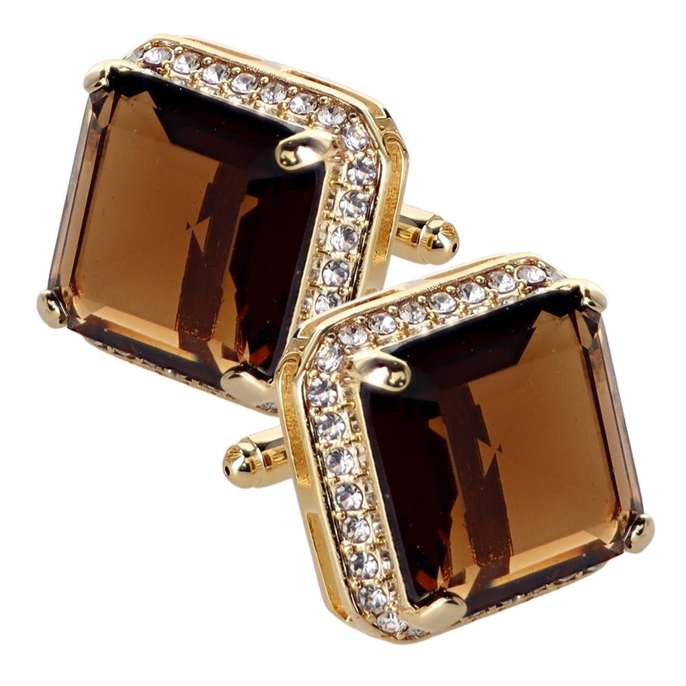 Vittorio Vico Large Big Square Crystal Colorstone Cufflinks: CL 70XX Series - Brown and Gold - Cufflinks - Vittorio Vico