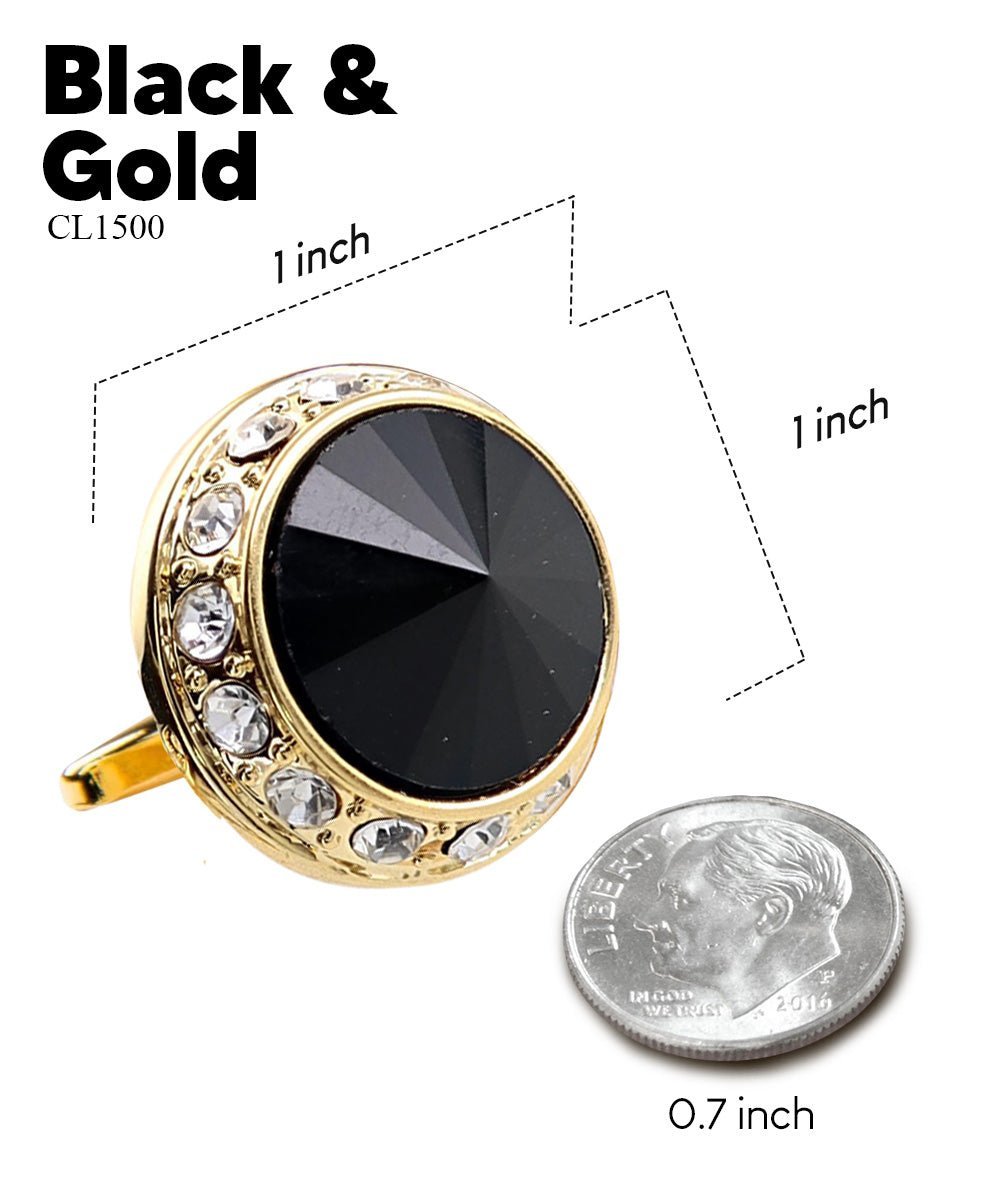 Vittorio Vico Large Bling Colorstone Cufflinks: CL15XX Series - Black and Gold - Cufflinks - Vittorio Vico