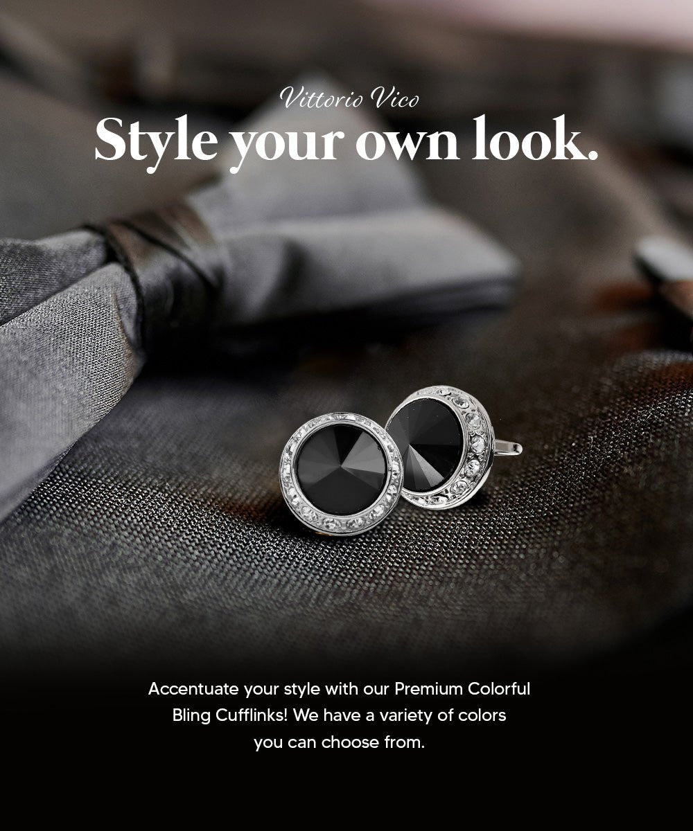 Vittorio Vico Large Bling Colorstone Cufflinks: CL15XX Series - Black and Gold - Cufflinks - Vittorio Vico