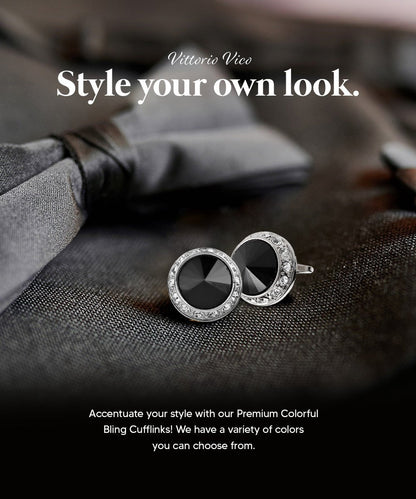 Vittorio Vico Large Bling Colorstone Cufflinks: CL15XX Series - Black and Gold - Cufflinks - Vittorio Vico