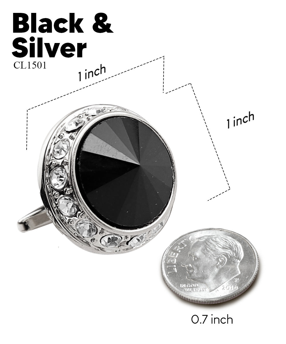Vittorio Vico Large Bling Colorstone Cufflinks: CL15XX Series - Black and Silver - Cufflinks - Vittorio Vico