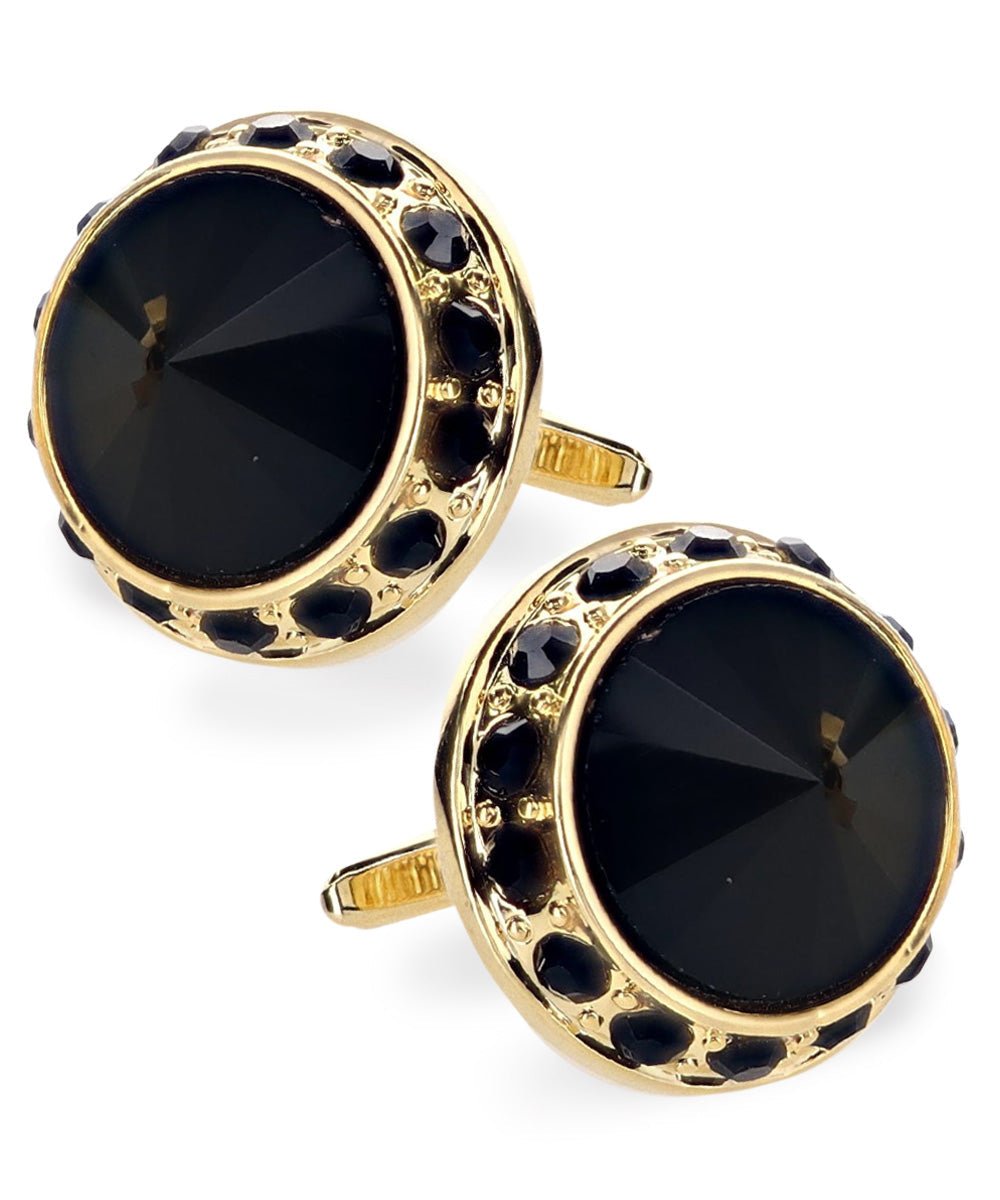 Vittorio Vico Large Bling Colorstone Cufflinks: CL15XX Series - Black, Black and Gold - Cufflinks - Vittorio Vico