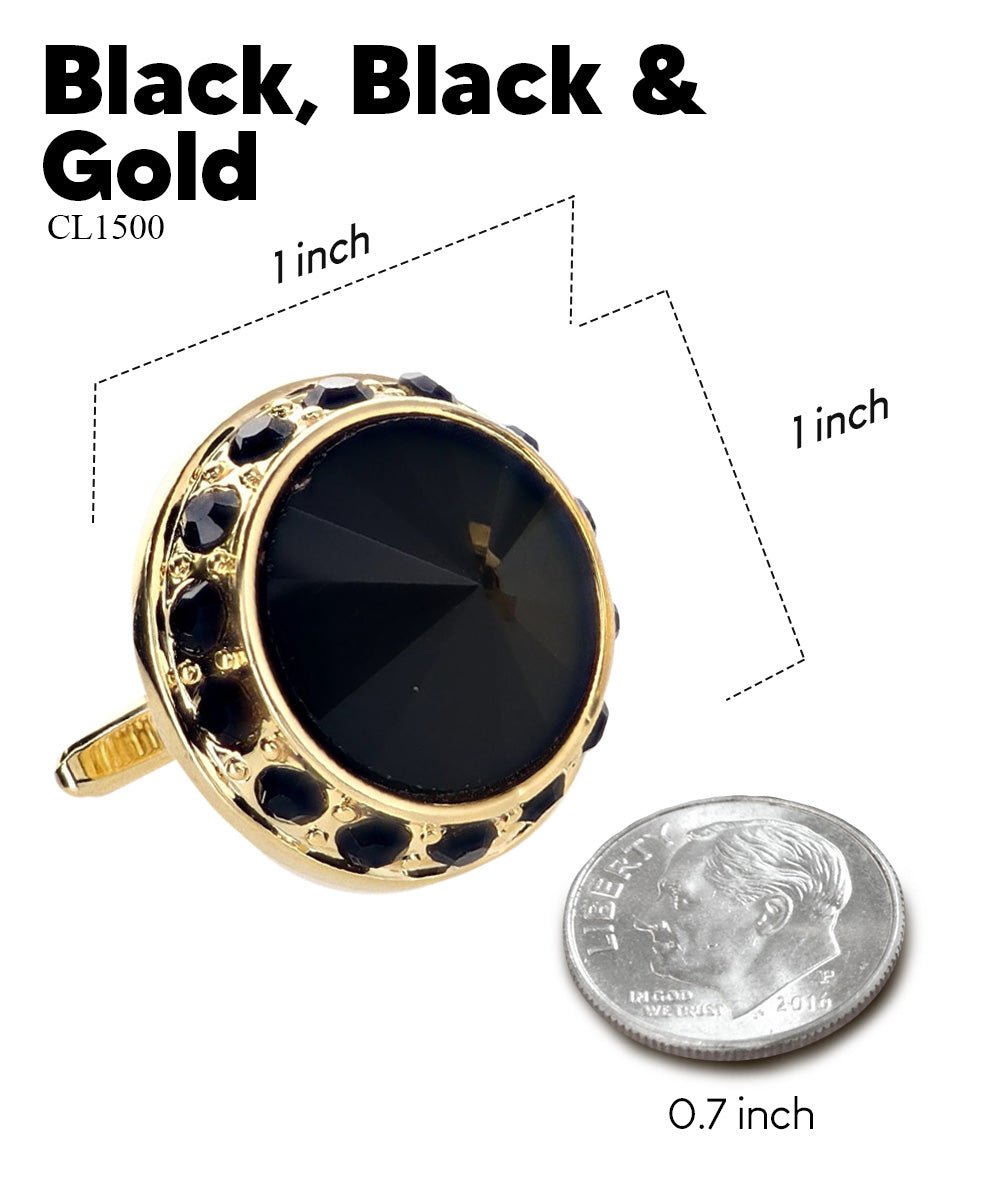 Vittorio Vico Large Bling Colorstone Cufflinks: CL15XX Series - Black, Black and Gold - Cufflinks - Vittorio Vico