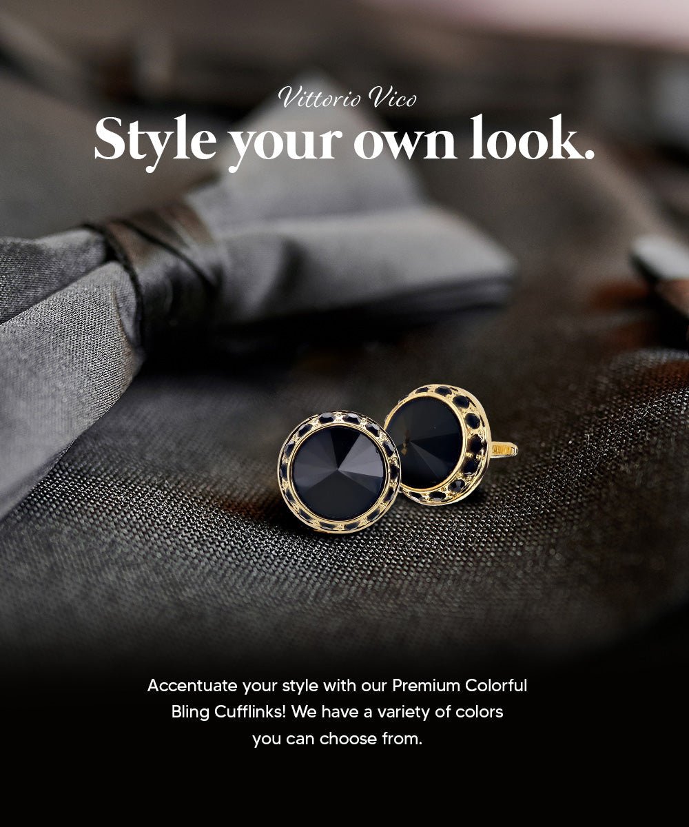 Vittorio Vico Large Bling Colorstone Cufflinks: CL15XX Series - Black, Black and Gold - Cufflinks - Vittorio Vico