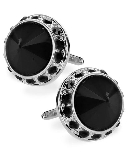Vittorio Vico Large Bling Colorstone Cufflinks: CL15XX Series - Black, Black and Silver - Cufflinks - Vittorio Vico