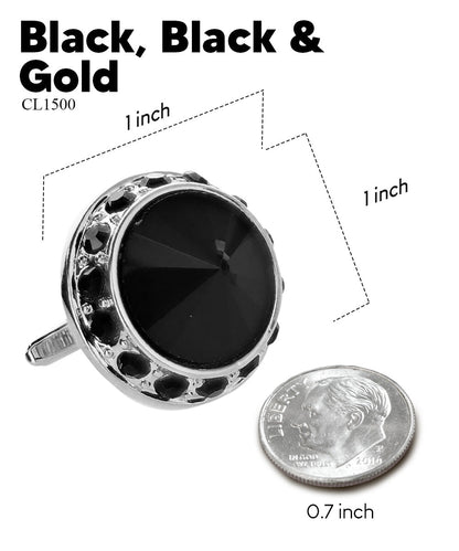 Vittorio Vico Large Bling Colorstone Cufflinks: CL15XX Series - Black and Gold - Cufflinks - Vittorio Vico