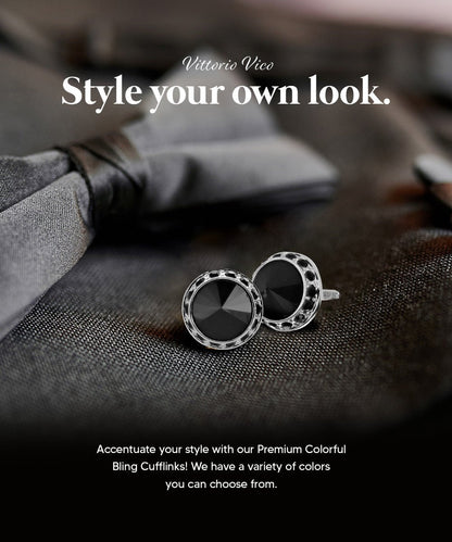 Vittorio Vico Large Bling Colorstone Cufflinks: CL15XX Series - Black, Black and Silver - Cufflinks - Vittorio Vico