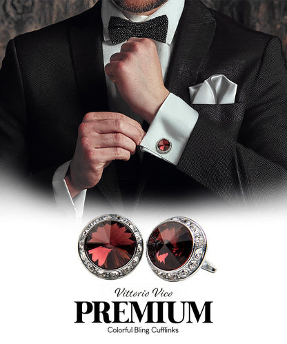 Vittorio Vico Large Bling Colorstone Cufflinks: CL15XX Series - Burgundy and Silver - Cufflinks - Vittorio Vico