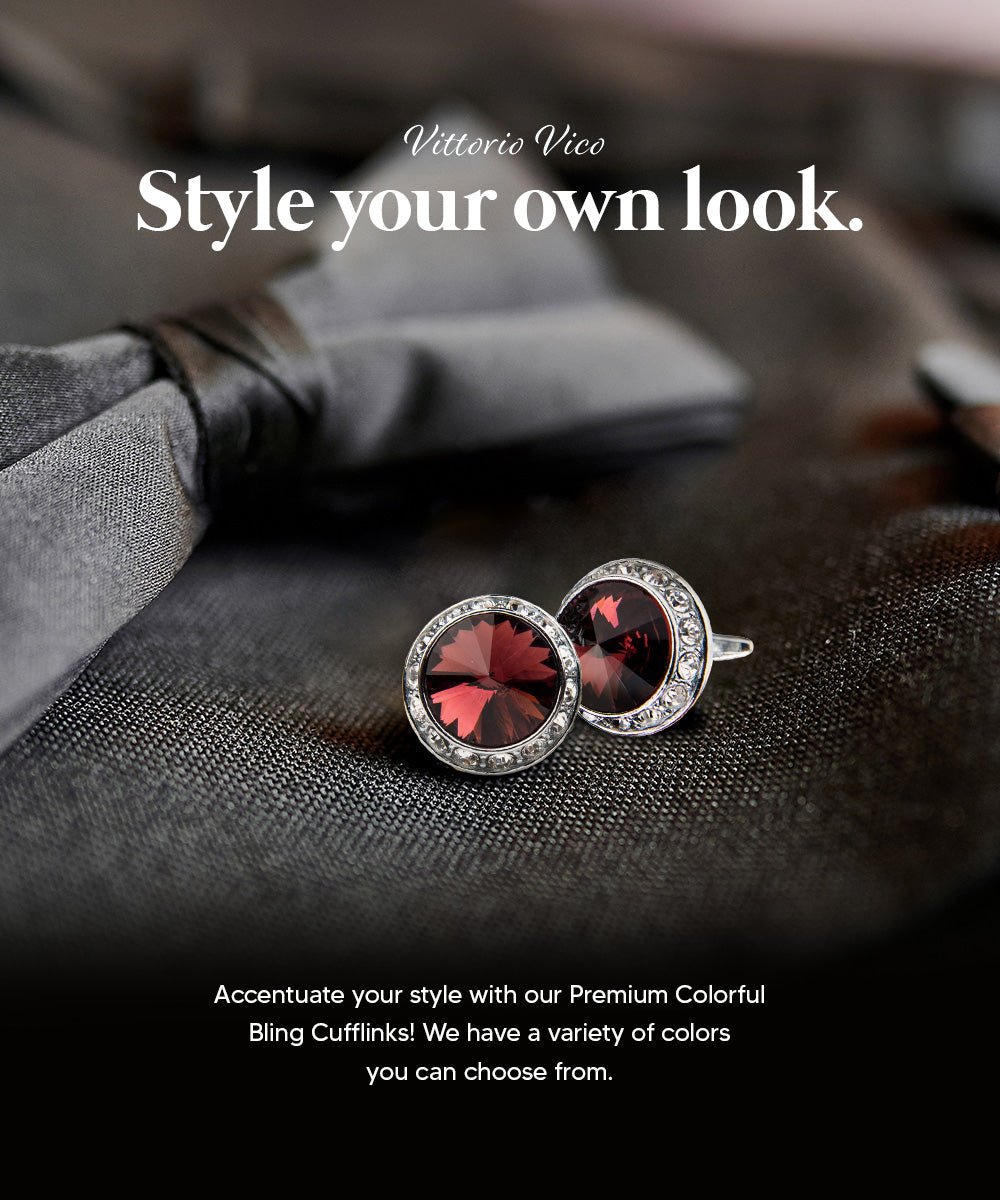 Vittorio Vico Large Bling Colorstone Cufflinks: CL15XX Series - Burgundy and Silver - Cufflinks - Vittorio Vico
