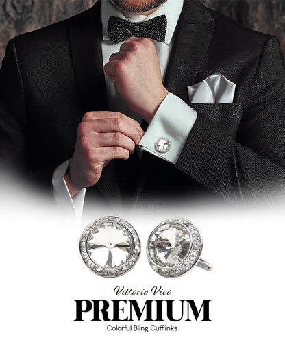 Vittorio Vico Large Bling Colorstone Cufflinks: CL15XX Series - Black and Gold - Cufflinks - Vittorio Vico