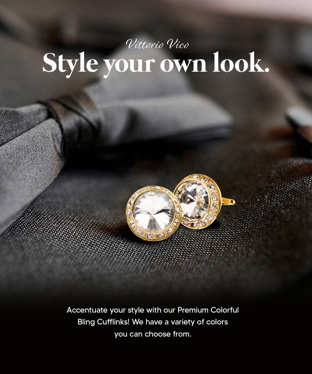 Vittorio Vico Large Bling Colorstone Cufflinks: CL15XX Series - Clear and Gold - Cufflinks - Vittorio Vico