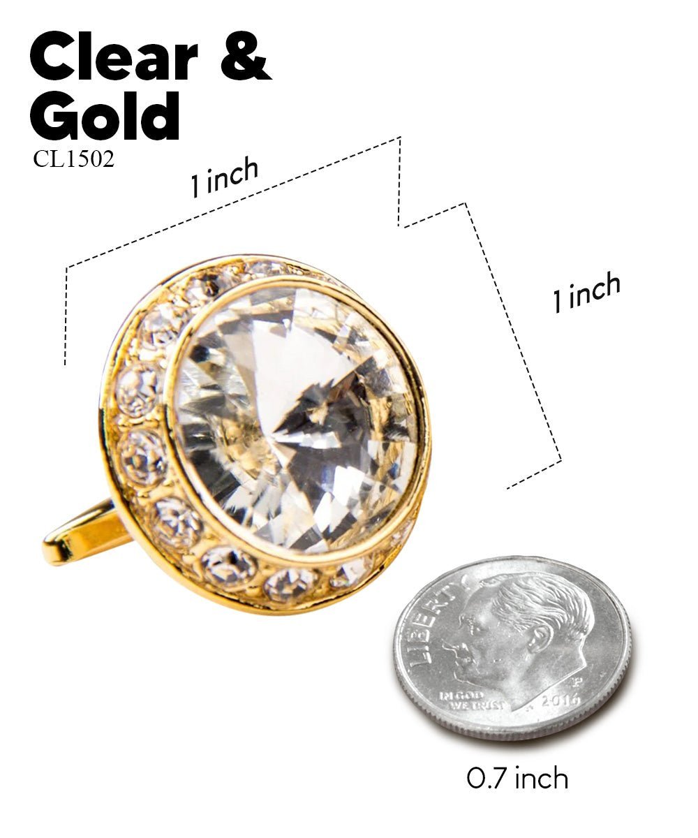Vittorio Vico Large Bling Colorstone Cufflinks: CL15XX Series - Clear and Gold - Cufflinks - Vittorio Vico