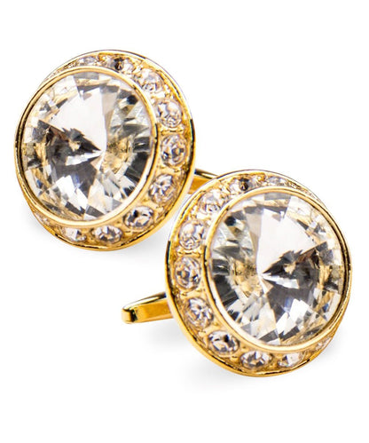 Vittorio Vico Large Bling Colorstone Cufflinks: CL15XX Series - Clear and Gold - Cufflinks - Vittorio Vico