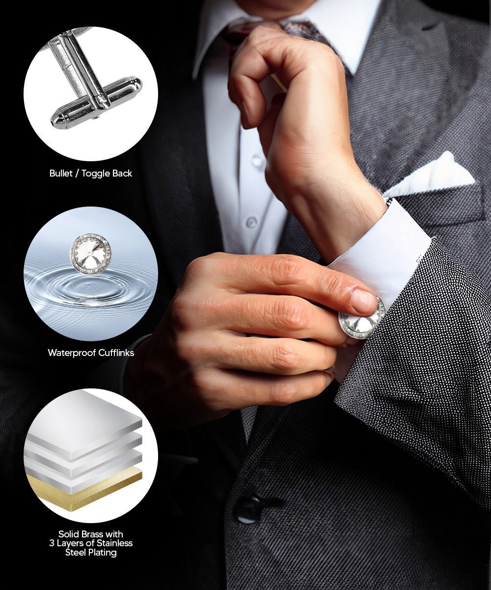 Vittorio Vico Large Bling Colorstone Cufflinks: CL15XX Series - Black and Gold - Cufflinks - Vittorio Vico