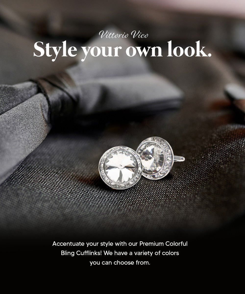 Vittorio Vico Large Bling Colorstone Cufflinks: CL15XX Series - Clear and Silver - Cufflinks - Vittorio Vico