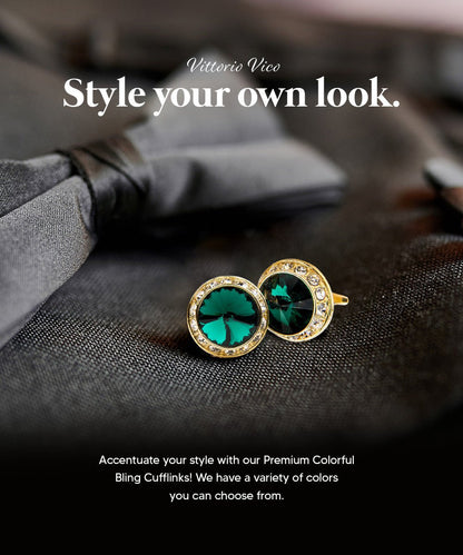 Vittorio Vico Large Bling Colorstone Cufflinks: CL15XX Series - Black and Gold - Cufflinks - Vittorio Vico