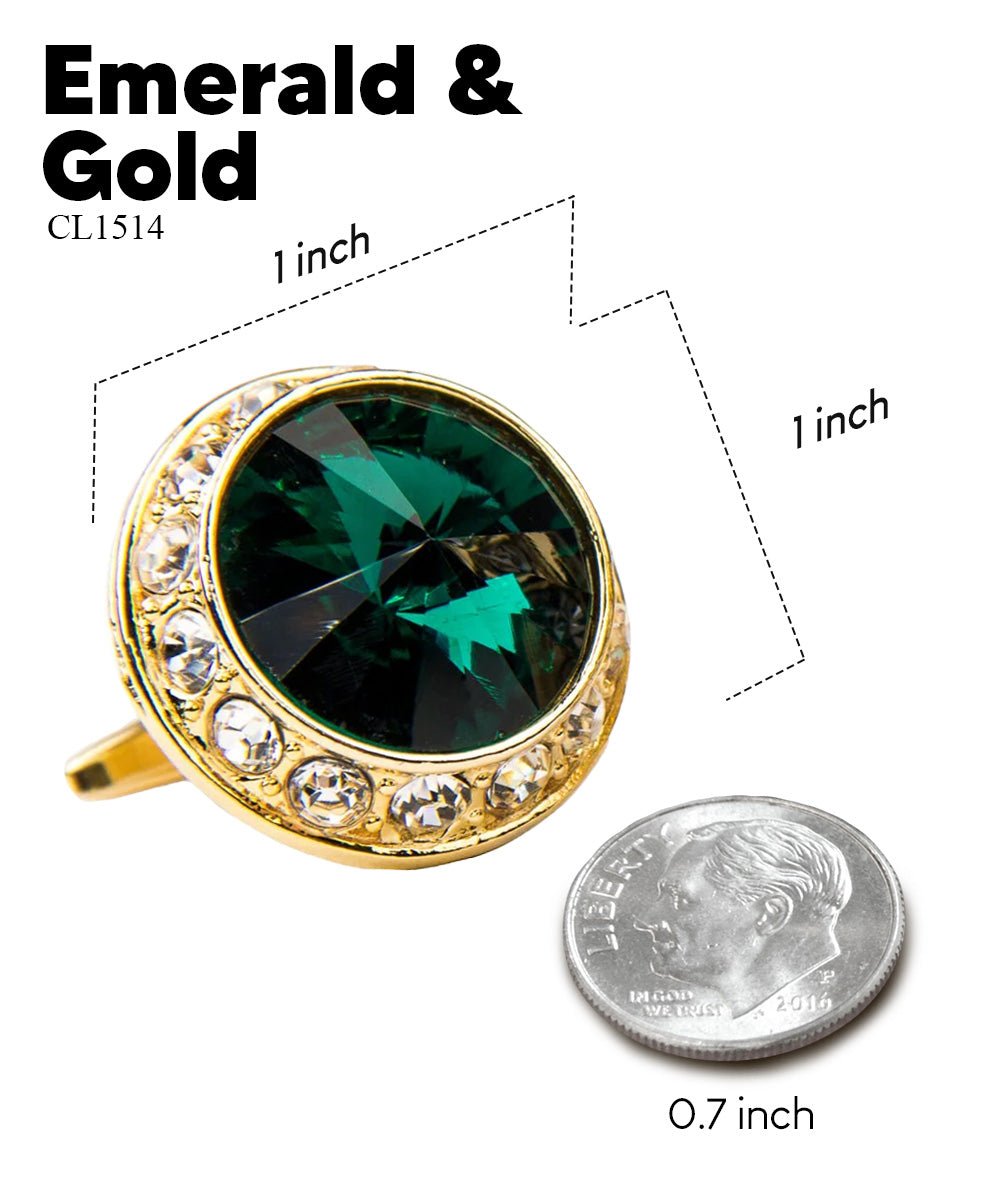 Vittorio Vico Large Bling Colorstone Cufflinks: CL15XX Series - Emerald Green and Gold - Cufflinks - Vittorio Vico