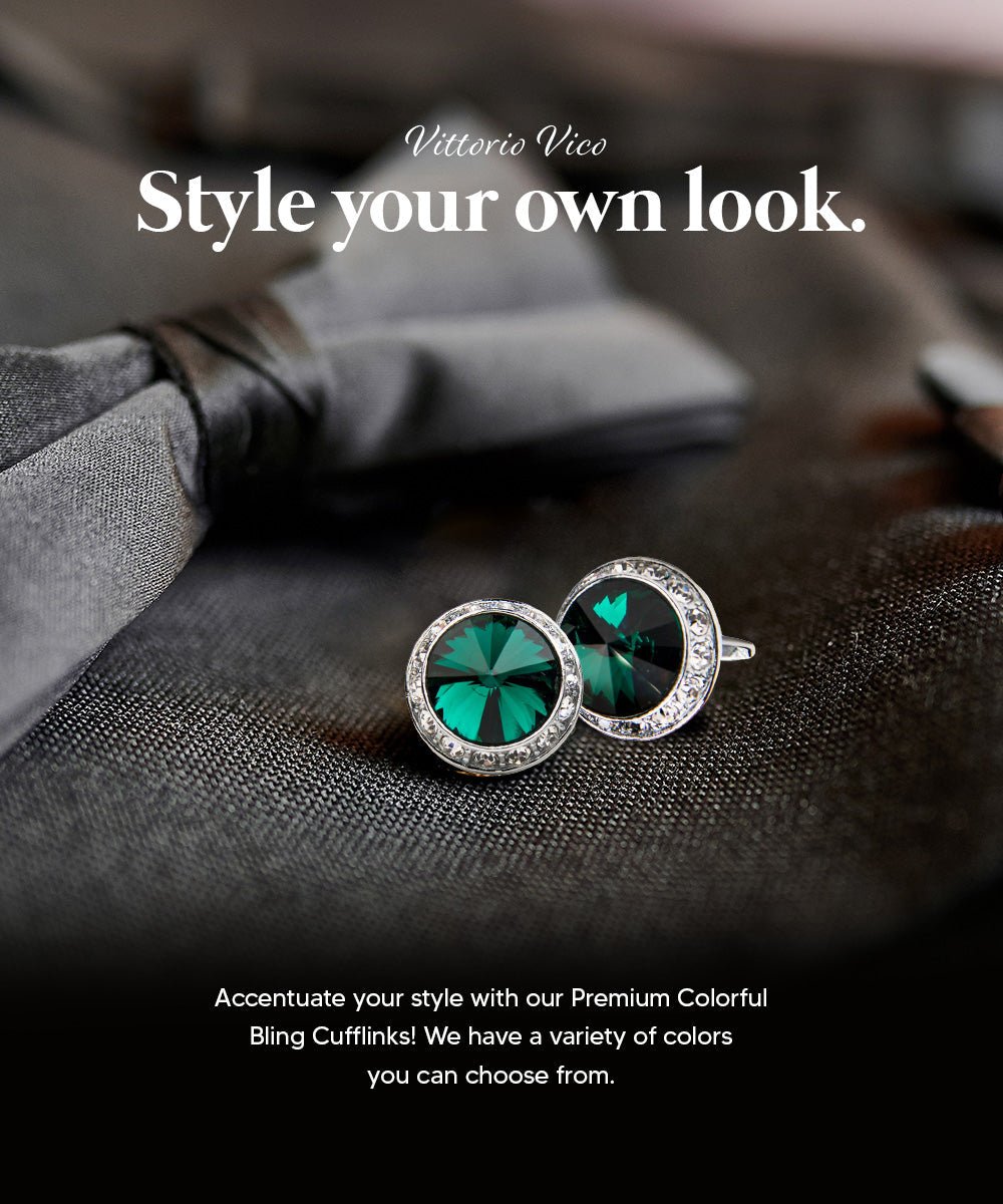 Vittorio Vico Large Bling Colorstone Cufflinks: CL15XX Series - Black and Gold - Cufflinks - Vittorio Vico