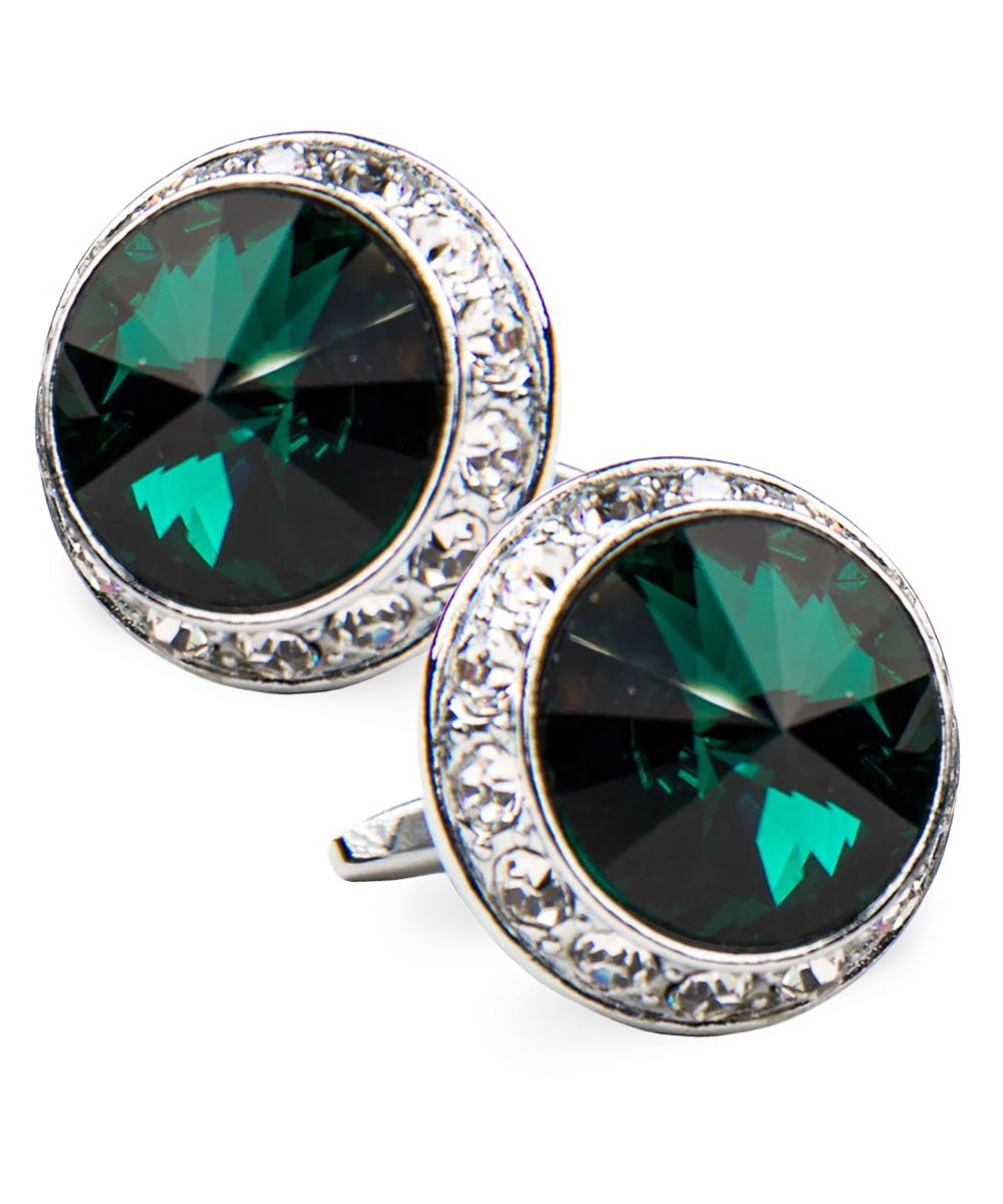 Vittorio Vico Large Bling Colorstone Cufflinks: CL15XX Series - Emerald Green and Silver - Cufflinks - Vittorio Vico