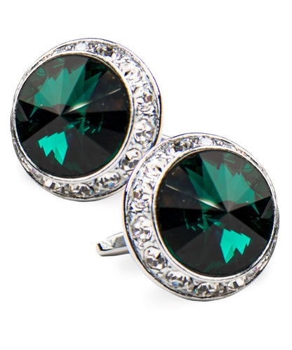 Vittorio Vico Large Bling Colorstone Cufflinks: CL15XX Series - Emerald Green and Silver - Cufflinks - Vittorio Vico