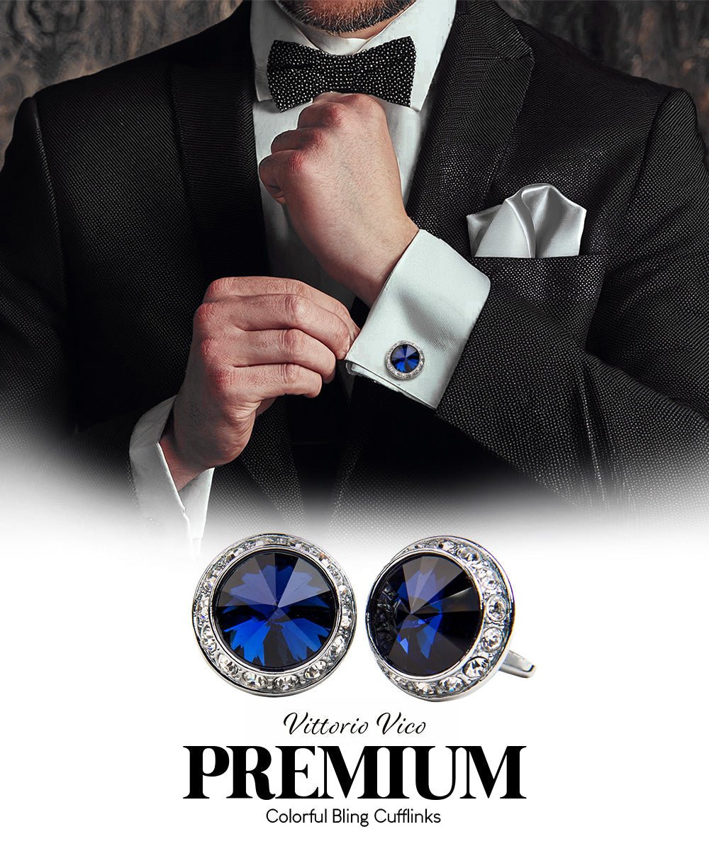 Vittorio Vico Large Bling Colorstone Cufflinks: CL15XX Series - Navy Blue and Silver - Cufflinks - Vittorio Vico