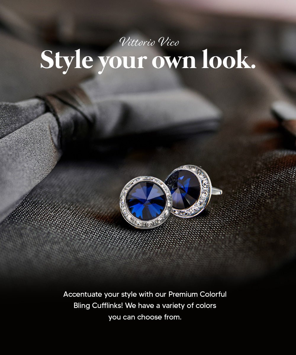 Vittorio Vico Large Bling Colorstone Cufflinks: CL15XX Series - Navy Blue and Silver - Cufflinks - Vittorio Vico