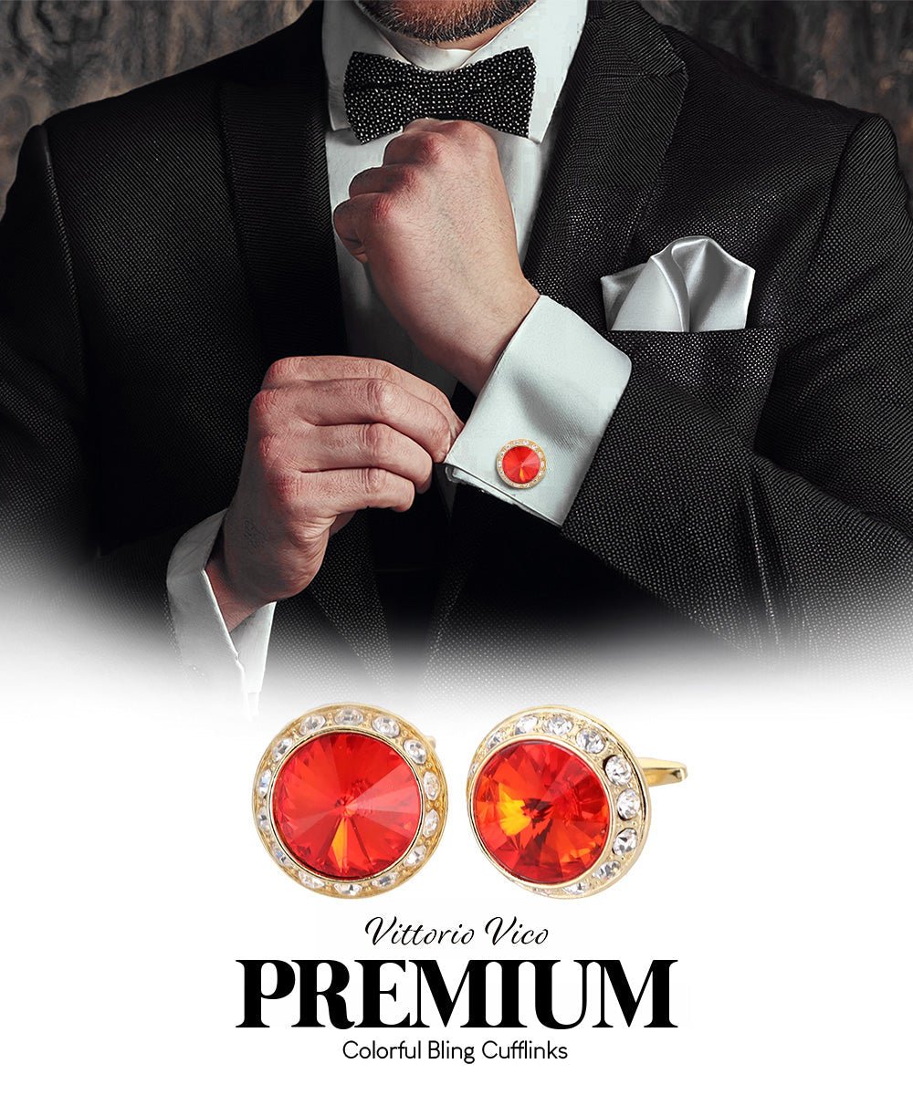 Vittorio Vico Large Bling Colorstone Cufflinks: CL15XX Series - Black and Gold - Cufflinks - Vittorio Vico