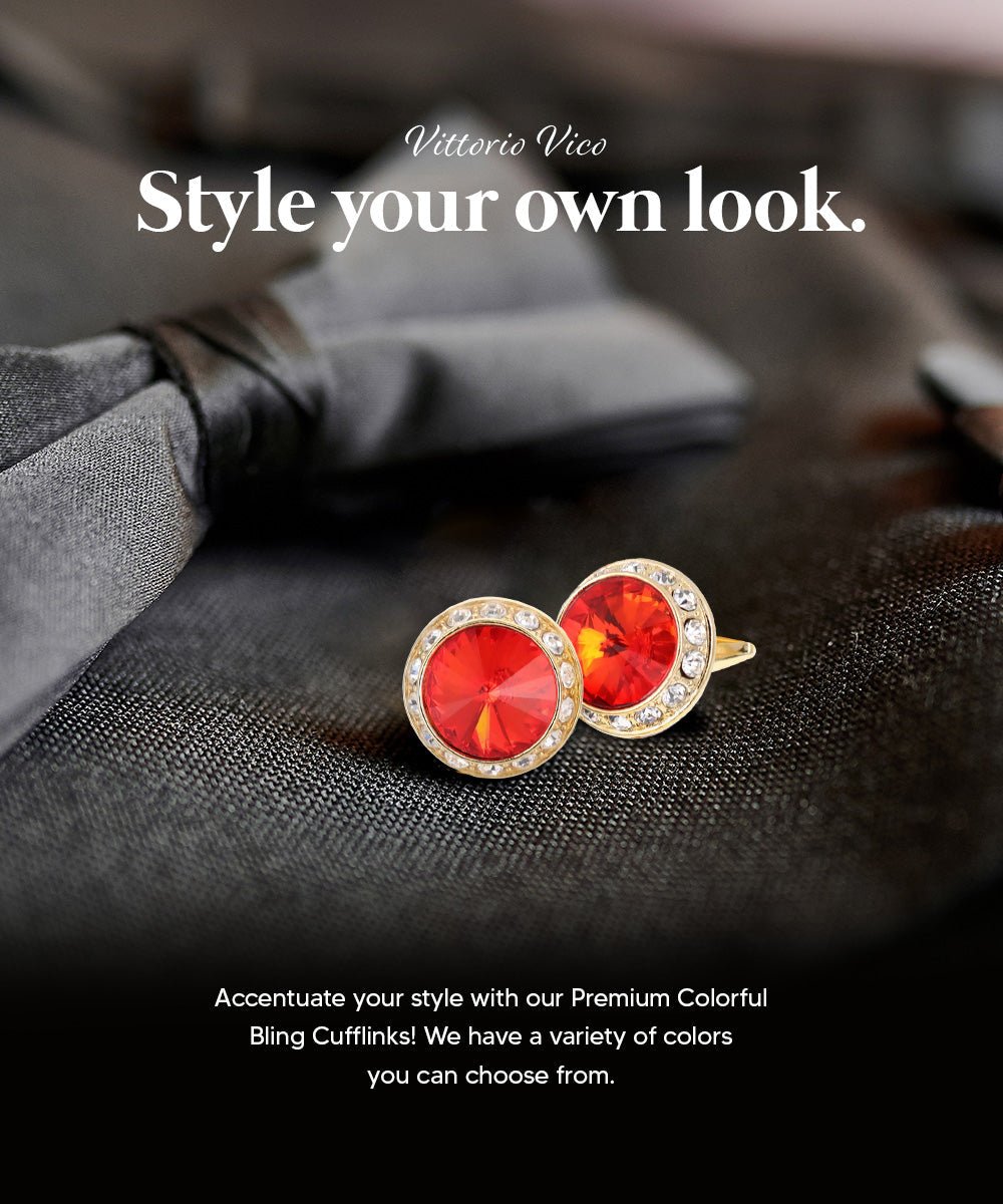 Vittorio Vico Large Bling Colorstone Cufflinks: CL15XX Series - Orange and Gold - Cufflinks - Vittorio Vico